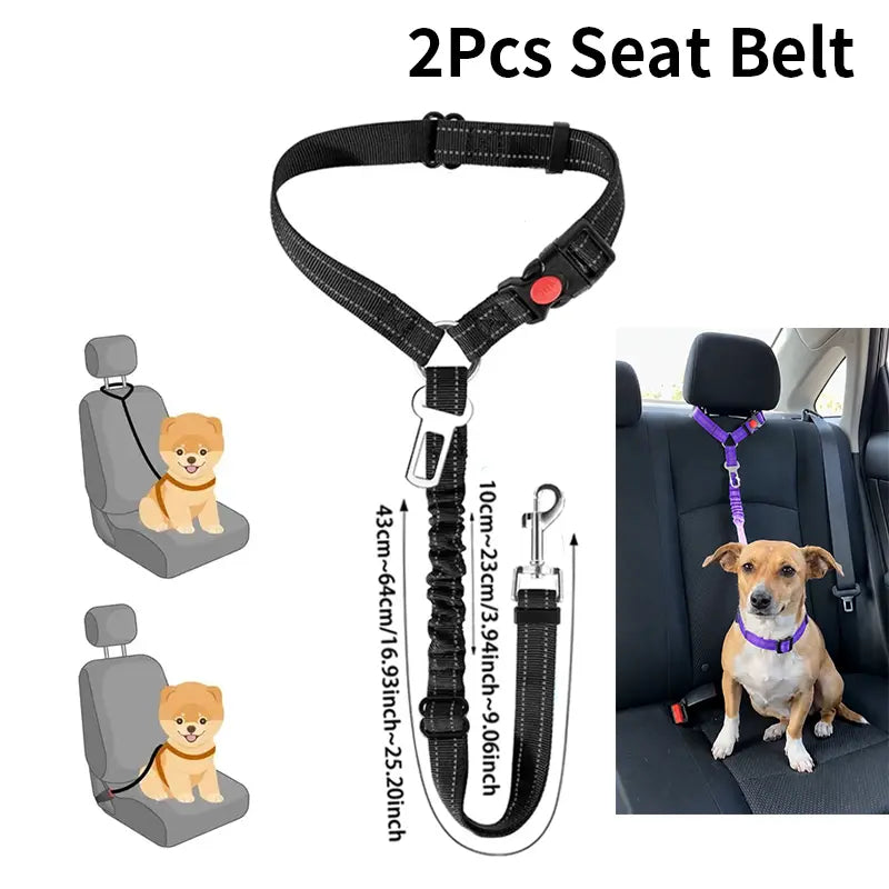 2-Pack Retractable Pet Car Seat Belt & Leash, 2-In-1 Adjustable Safety Harness for Dogs & Cats, Elastic Anti-Pull Travel Restraint, No-Tangle Swivel, Universal Fit
