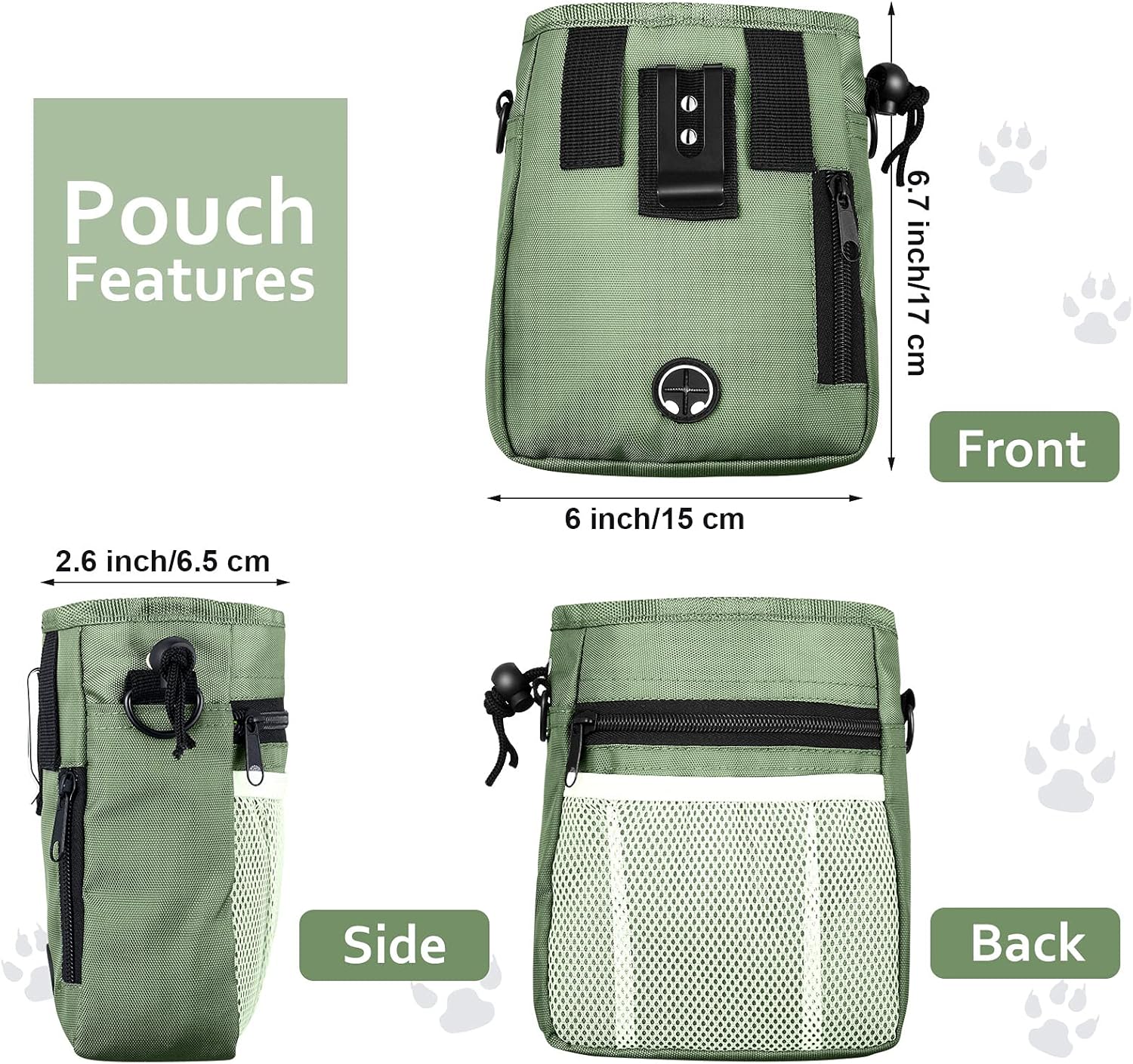 Dog Clicker Training Kit, Dog Treat Training Pouch and 2 Pieces Pet Training Clicker with Wrist Strap, Built in Poop Bag Dispenser Easily Carrying Pet Toys Treats for Dog Cat Pet (Army Green)
