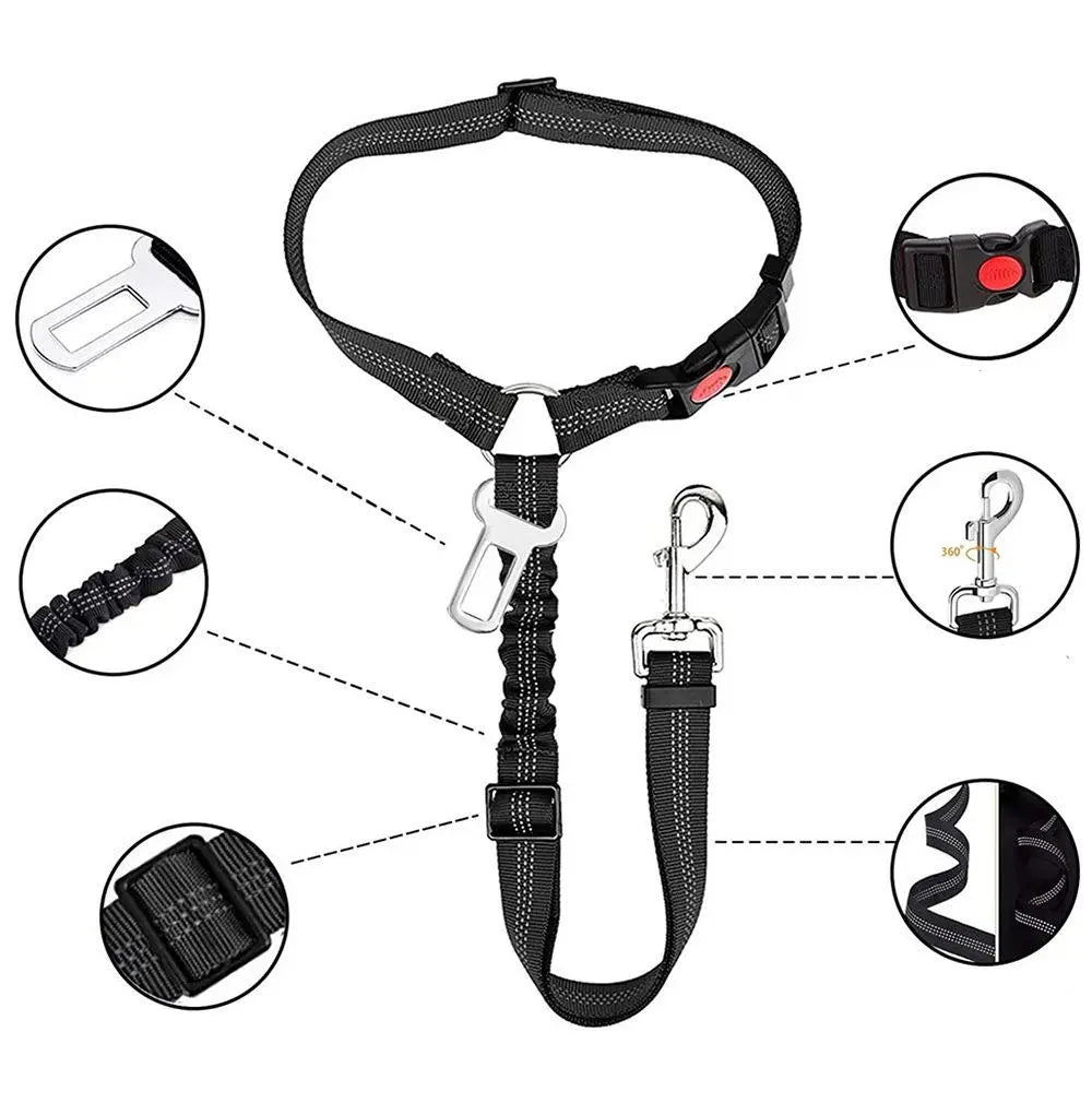 2-Pack Retractable Pet Car Seat Belt & Leash, 2-In-1 Adjustable Safety Harness for Dogs & Cats, Elastic Anti-Pull Travel Restraint, No-Tangle Swivel, Universal Fit