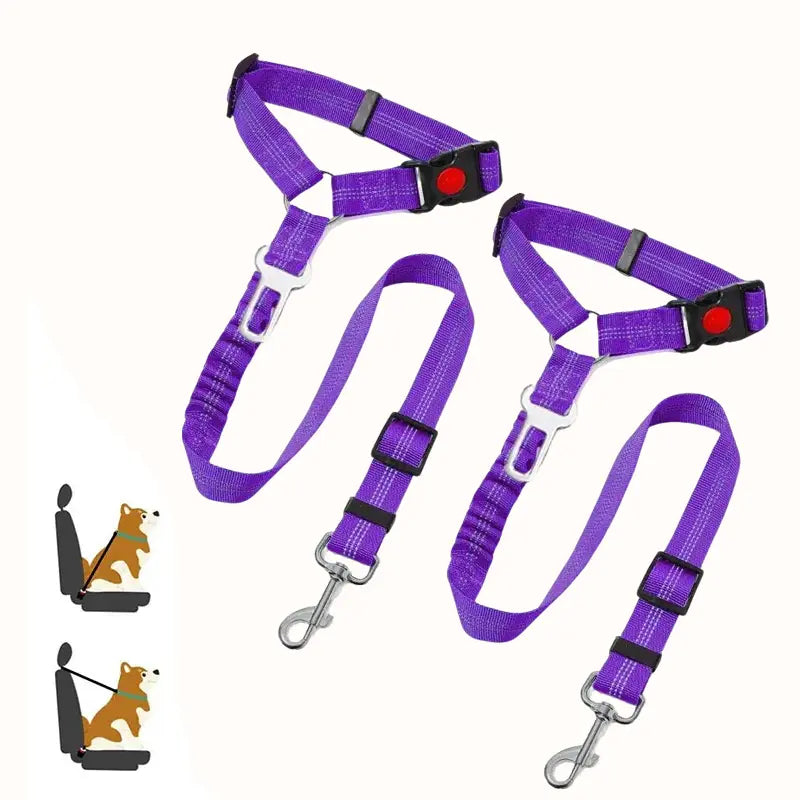 2-Pack Retractable Pet Car Seat Belt & Leash, 2-In-1 Adjustable Safety Harness for Dogs & Cats, Elastic Anti-Pull Travel Restraint, No-Tangle Swivel, Universal Fit