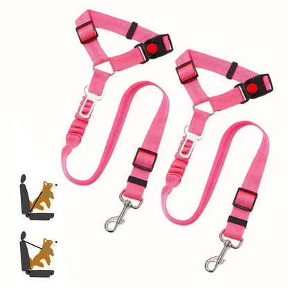 2-Pack Retractable Pet Car Seat Belt & Leash, 2-In-1 Adjustable Safety Harness for Dogs & Cats, Elastic Anti-Pull Travel Restraint, No-Tangle Swivel, Universal Fit