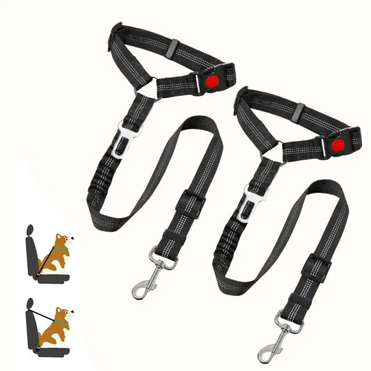 2-Pack Retractable Pet Car Seat Belt & Leash, 2-In-1 Adjustable Safety Harness for Dogs & Cats, Elastic Anti-Pull Travel Restraint, No-Tangle Swivel, Universal Fit